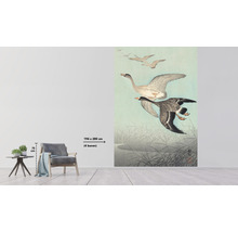 Wandbild mit fliegenden Gänsen über einem See, Größe 194 x 280 cm