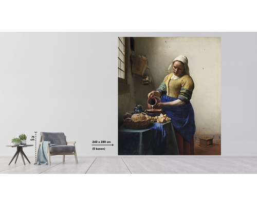 Papier peint avec le motif « La Laitière » de Jan Vermeer, dimensions 243 x 280 cm