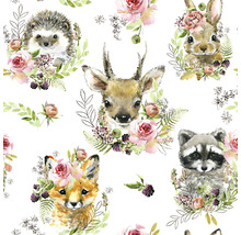 Muster mit Aquarellzeichnungen von Tieren mit Blumenschmuck