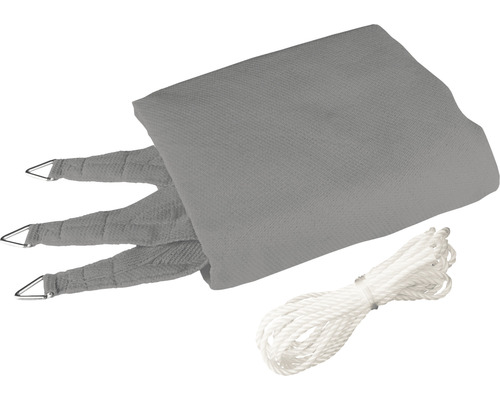 Graues Sonnensegel mit Seilen und Befestigungsösen