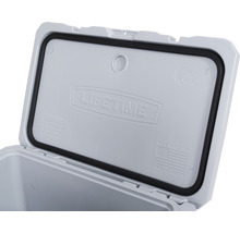 Geöffnete Kühlbox mit Lifetime Logo und Hinweis Made in the USA