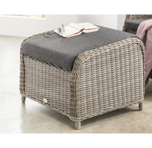 Tabouret de jardin en rotin avec coussin et livre