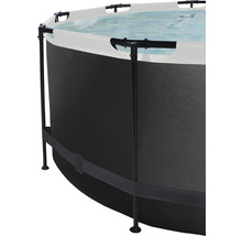 Vue détaillée d''une piscine ronde avec revêtement noir et cadre en acier