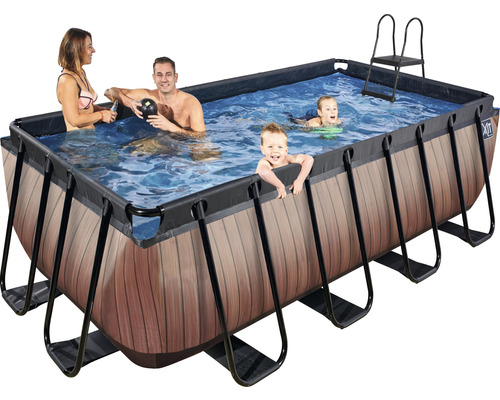 Familienpool mit Stahlrahmen und Holzverkleidung, inklusive Leiter