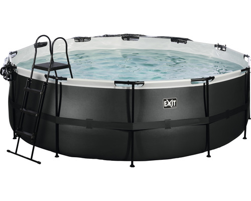 Ensemble de piscine tubulaire hors sol EXIT BlackLeather Style ronde Ø 427x122 cm avec groupe de filtration à sable, bâche et échelle noir