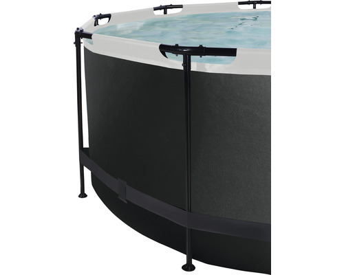 Vue détaillée d''une piscine ronde avec habillage noir et bord blanc