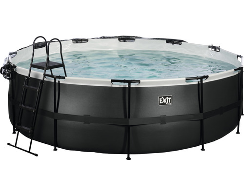 Ensemble de piscine tubulaire hors sol EXIT BlackLeather Style ronde Ø 450x122 cm avec groupe de filtration à sable, bâche et échelle noir