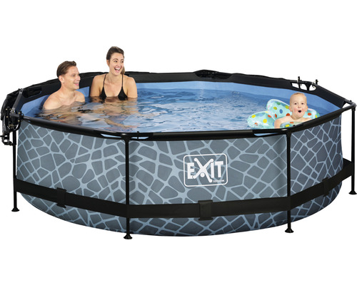 Familienpool mit Stahlrahmen und grauer Steinoptik