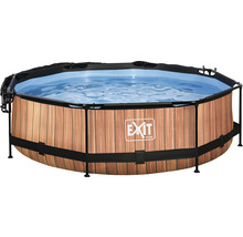 Aufstellpool mit Holzoptik und EXIT Toys Logo