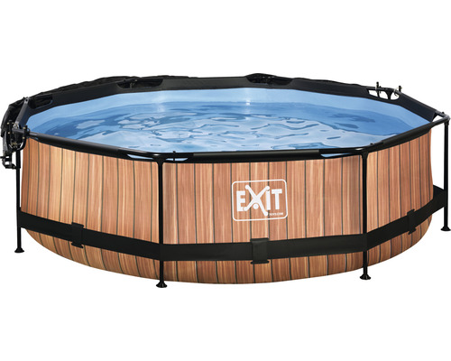 Ensemble de piscine tubulaire hors sol EXIT WoodPool ronde Ø 300x76 cm avec épurateur à cartouche et pare-soleil aspect bois