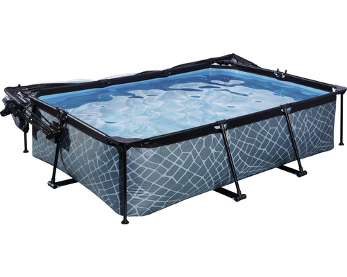 Aufstellpool Framepool-Set EXIT StonePool rechteckig 220x150x65 cm inkl. Kartuschenfilteranlage & Abdeckung Steinoptik