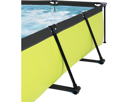 Detailansicht eines Frame Pools mit grüner Aussenverkleidung und schwarzem Rahmen
