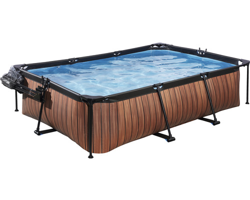 Ensemble de piscine tubulaire hors sol EXIT WoodPool rectangulaire 300x200x65 cm avec épurateur à cartouche et bâche aspect bois