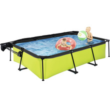 Rechteckiger Frame Pool mit Kindern und Poolzubehör