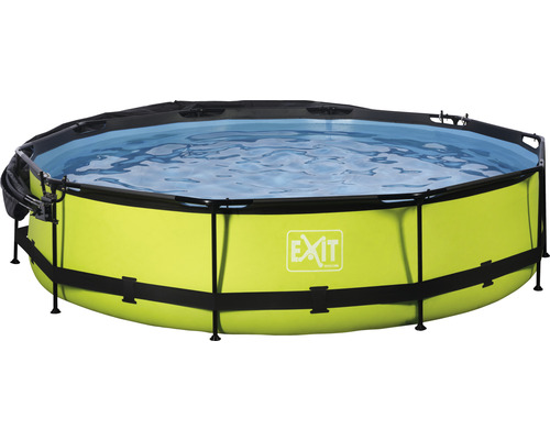 Ensemble de piscine tubulaire hors sol EXIT Lime ronde Ø 360x76 cm avec épurateur à cartouche et pare-soleil vert