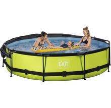 Rundes Frame-Pool-Set mit Personen im Wasser und EXIT Toys Logo