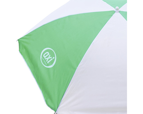 Ausschnitt vun engem Sonneschierm mat AXI Logo