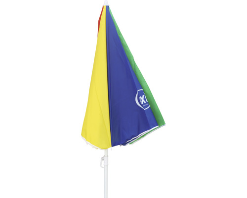 Mehrfarbiger Sonnenschirm mit Kesser Logo