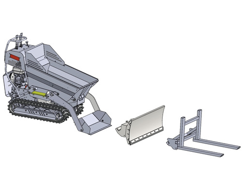 Mini Dumper mit Schneeschild und Gabelstapleraufsatz