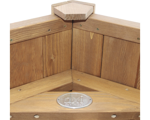 Detailansicht eines Hochbeets aus Holz mit AXI by Paradiso Logo