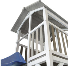 Spielturm axi Beach Tower mit Nestschaukel und Rutsche blau Holz grau weiß