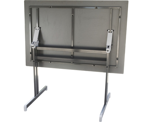 Vue arrière d''une table pliante avec cadre et pieds en métal