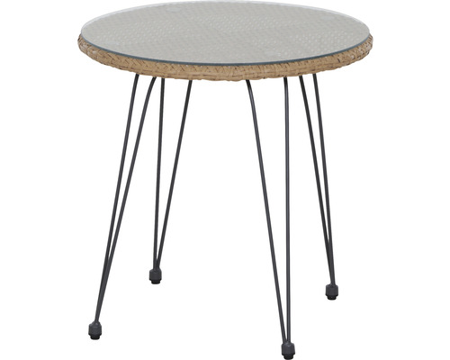 Runder Beistelltisch mit Glasplatte und Stahlbeinen