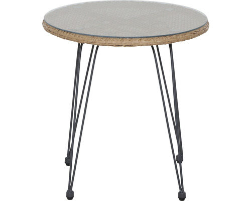 Runder Beistelltisch mit Glasplatte und Metallbeinen