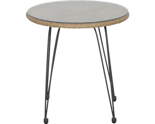 Runder Gartentisch mit Glasplatte und Metallbeinen