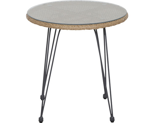 Runder Gartentisch mit Glasplatte und Rattanoptik