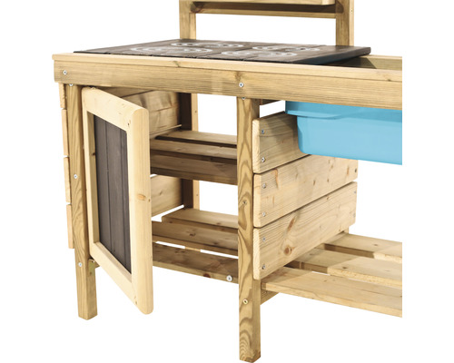 Cuisine de jeu en bois avec espace de rangement et bassin