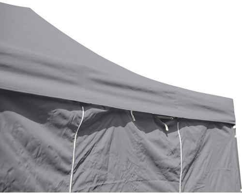 Detailansicht eines grauen Partyzeltes mit Seitenwand