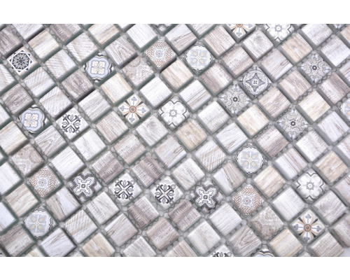 Carreaux de mosaïque avec aspect bois et motifs floraux