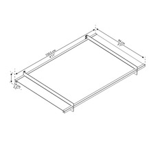 Schema des Bettgestells mit Abmessungen 150,5 cm x 94 cm und einer Höhe von 14 cm.
