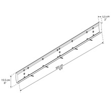 Technische Zeichnung eines 205 Zentimeter langen Regals mit Befestigungslöchern.