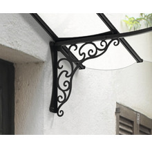 Vordach mit dekorativen, geschwungenen Streben