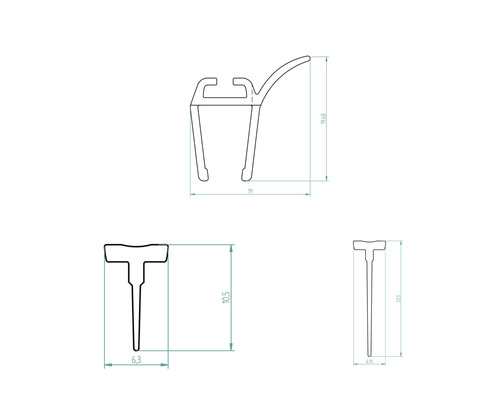 Technische Zeichnung eines Profils mit Maßangaben.