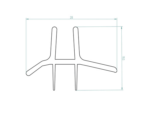 Schéma technique d''un profilé d''étanchéité avec les dimensions 28 et 19,5.