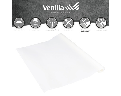 Logo Venilia. Film auto-adhésif, résistant à l''eau, résistant à la chaleur jusqu''à 50 degrés, résistant à la température entre plus et moins 20 degrés, sans colle, amovible sans laisser de traces et réutilisable.