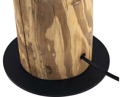 Lampe de table en bois avec base noire et câble