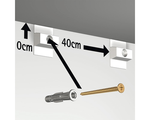Illustration de deux supports avec cheville et vis pour le montage