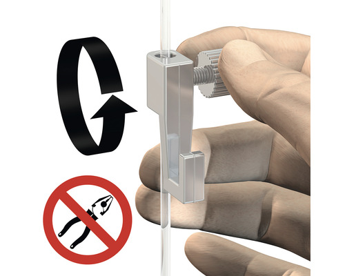 "Illustration d''un crochet de cadre sur un rail ajusté par une main 