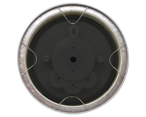 Arrière d''une horloge murale ronde avec cadre métallique et suspension