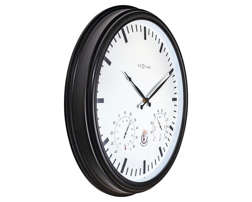 Analoge Wanduhr mit Thermometer und Hygrometer