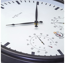 Horloge murale extérieure avec station météorologique tournesol noir Ø 50 x 8 cm