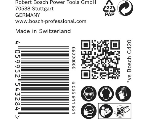 Informations Robert Bosch Power Tools GmbH, code-barres, code QR et consignes de sécurité