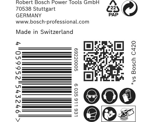 Informations sur Robert Bosch Power Tools GmbH, code-barres, code QR et consignes de sécurité