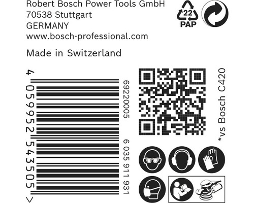 Informationen zu Robert Bosch Power Tools, Barcode, QR-Code und Sicherheitshinweise