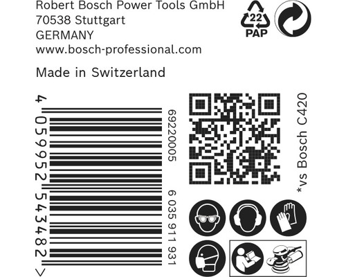 Informations sur Robert Bosch Power Tools, code-barres, code QR et consignes de sécurité