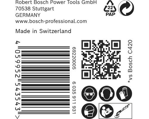 Produktverpackungsinformationen mit Herstellerdetails, Barcode, QR-Code und Sicherheitshinweisen